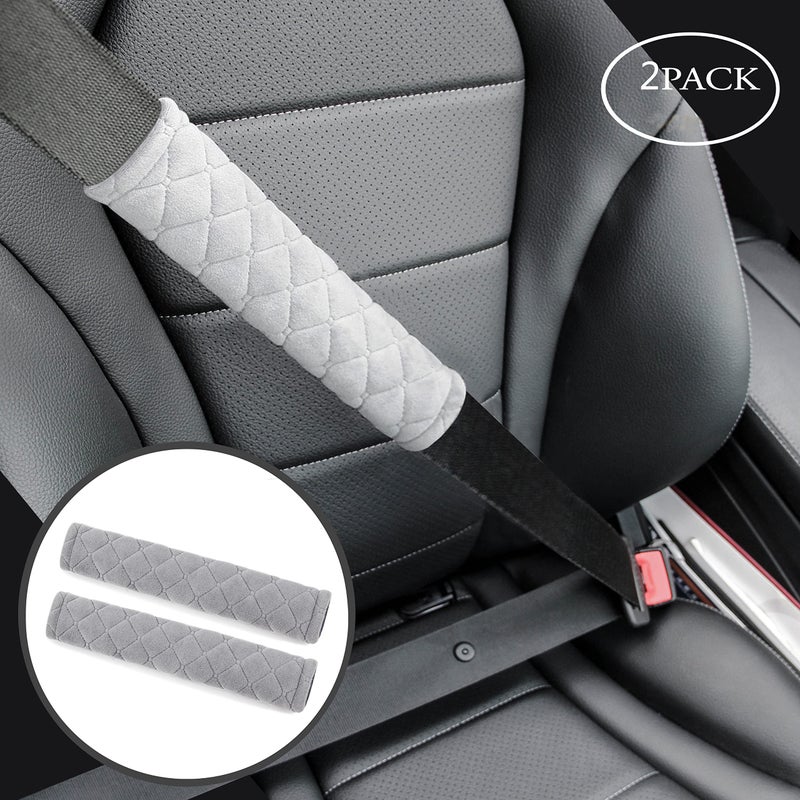 Amooca Soft Auto Seat Belt Cover Seatbelt Shoulder Pad Cushions 2 PCS Universal Fit for All Cars and Backpack for a More Comfortable Driving (Light Grey) - Image 2